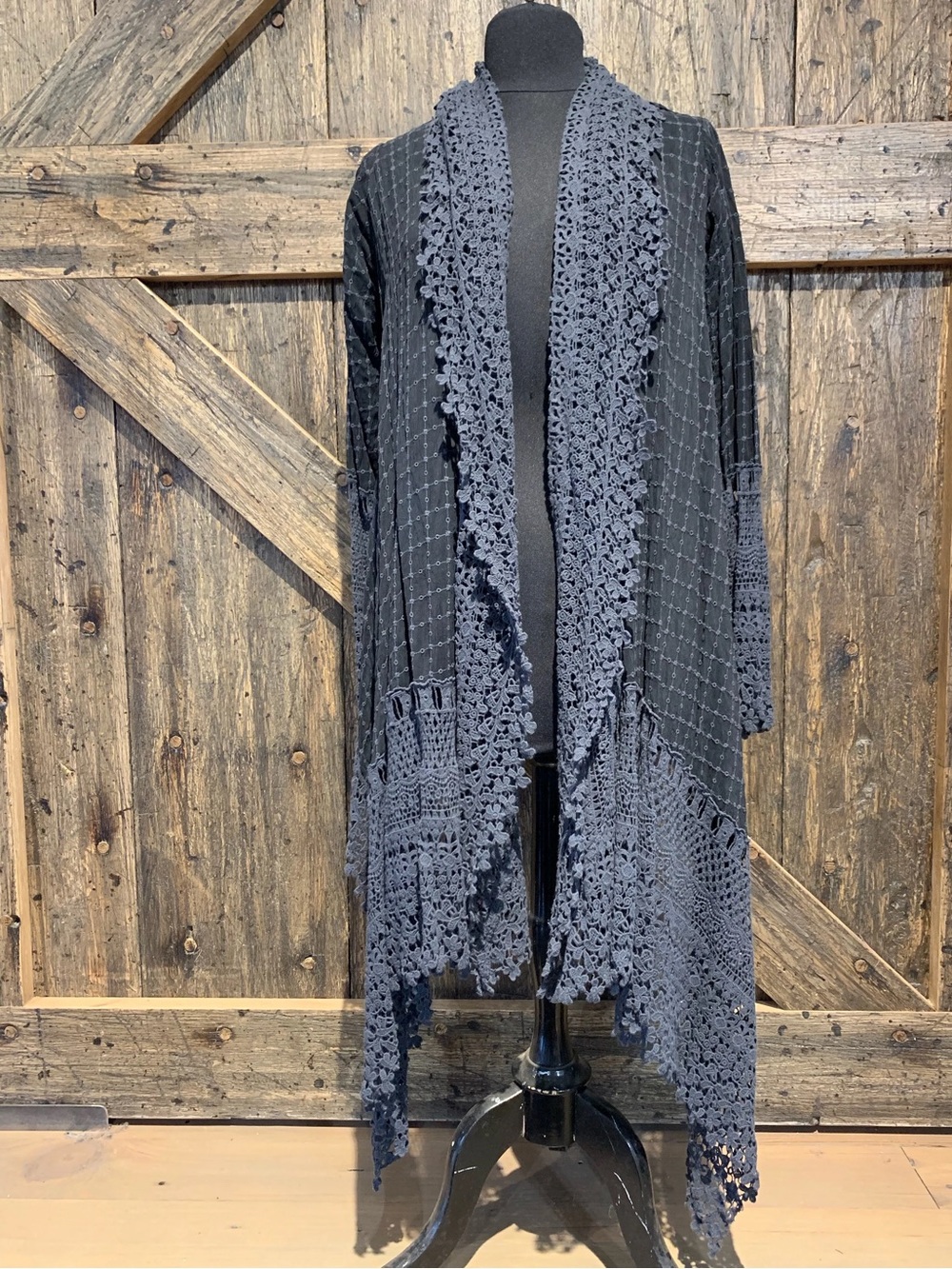 Johnny Was Antoinette Crocheted Draped Front Jacket Cardigan Duster Grey Size L